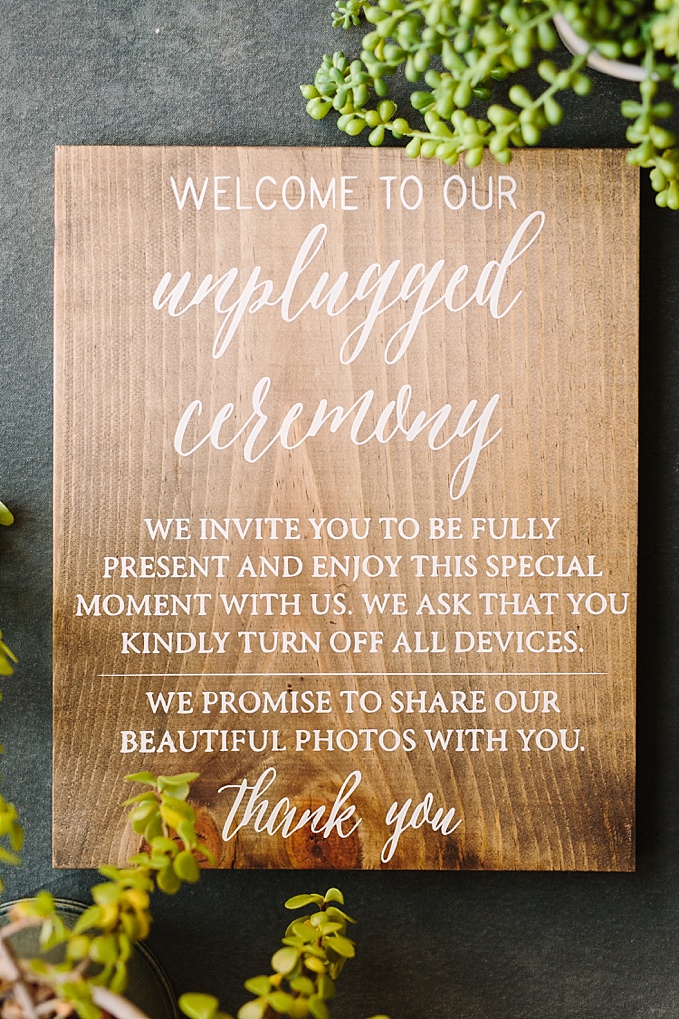 Unplugged Ceremony Sign, The Salted Lantern Signs, Sign Rentals 